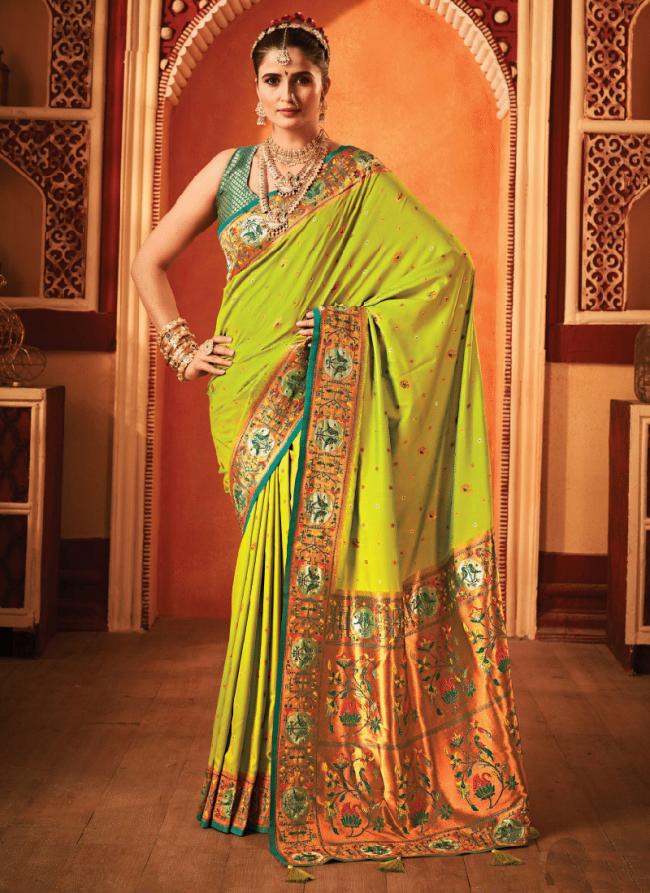 Banarasi Silk Parrot Green Wedding Wear Weaving Saree